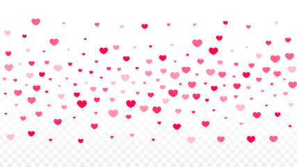 Hearts Confetti Falling Background. St. Valentine's Day pattern. Romantic Scattered Hearts Design Element. Love. Sweet Moment. Gift. Cute Element of Design for Sales or Celebration.