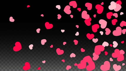 Hearts Confetti Falling Background. St. Valentine's Day pattern. Romantic Scattered Hearts Design Element. Love. Sweet Moment. Gift. Cute Element of Design for Sales or Celebration.