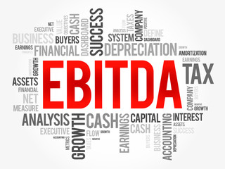 EBITDA (Earnings before interest, taxes, depreciation and amortization) word cloud collage, business concept background