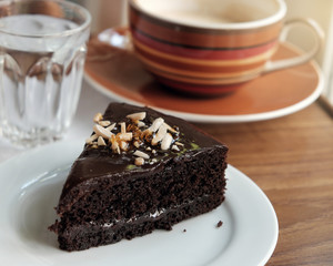 chocolate cake on table closeup