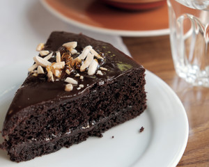 chocolate cake on table closeup