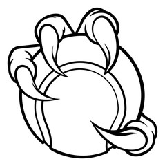 Eagle, bird or monster claw or talons holding a tennis ball. Sports graphic.