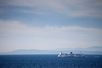 A ferry in the Georgia Strait between Vancouver Island and mainland British Columbia, Canada