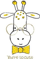 Cute giraffe hand drawn portrait