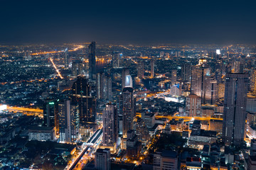 Bangkok cityscape in the business district at night.