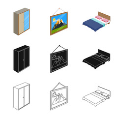 Isolated object of bedroom and room symbol. Collection of bedroom and furniture vector icon for stock.