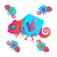 Vector illustration. EPS. Merry Chameleon. A set of illustrations.