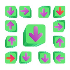 Buttons in 3d.  Green buttons. Arrows in different directions.