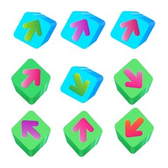 Vector illustration. EPS. Set. Buttons in 3d. Multicolored arrows in different directions.
