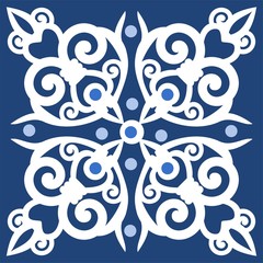 Blue Portuguese tiles pattern - Azulejos vector, fashion interior design tiles 