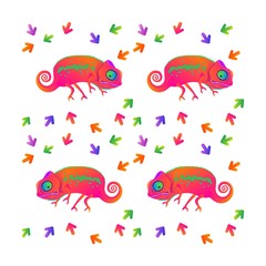 Vector illustration. EPS. Gradient coloring. Chameleon kaleidoscope. Multi-colored chameleons and arrows. Pattern for kids.