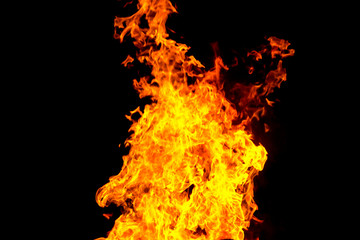 Red fire flame on black background