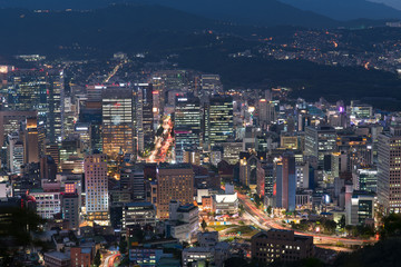 Fototapeta na wymiar Scenic view of Seoul city at night, South Korea