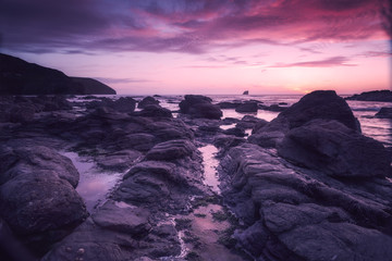 Sunset on the beach in cornwall england uk 