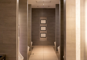 Luxury brown public toilet with rows ceramic urinal
