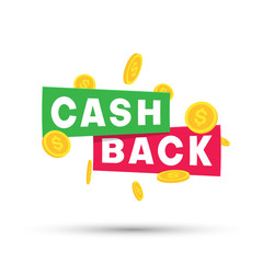Money cashback white poster with gold dollar coins.
