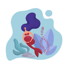 Adult mermaid woman volumetric design. Template for design cards, notebook, shop store, poster vector illustration.
