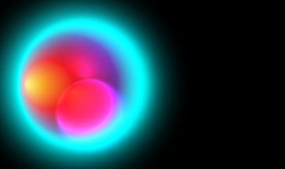 Black background with neon abstract shiny ball or light.