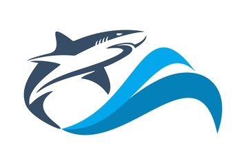 shark on waves sea logo icon
