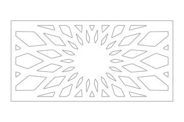 Set decorative card for cutting. Geometry, line, flower pattern. Laser cut panel. Ratio 1:2. Vector illustration.