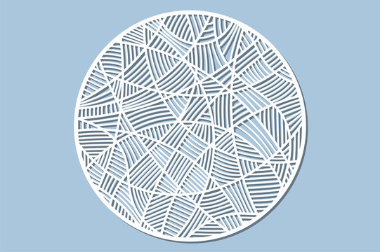Set decorative circle card for cutting. Mosaic line pattern. Laser cut panel. Vector illustration.