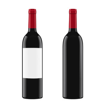 Black glass bottle for red wine isolated on white background. Vector illustration.