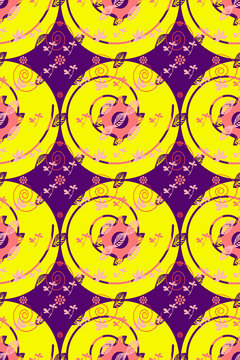 pattern con cerchi e motivi floreali
