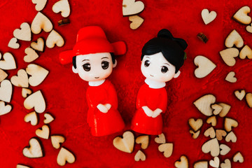 Valentine's day concept - groom bride and heart symbol