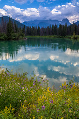 Mount Lougheed and the Bow River in the Canadian Rocky Mountains near Canmore, Alberta, Canada