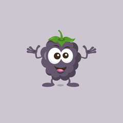 Illustration of cute decisive dewberry mascot recommends with big smile isolated on light background. Flat design style for your mascot branding.