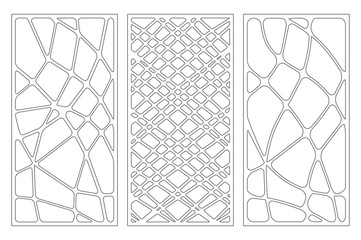 Set decorative card for cutting. Wave linear pattern. Laser cut panel. Ratio 1:2. Vector illustration.