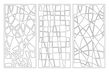 Set decorative card for cutting. Mosaic line pattern. Laser cut panel. Ratio 1:2. Vector illustration.