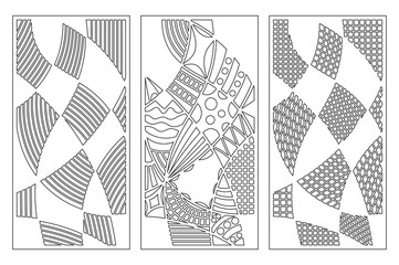 Set decorative card for cutting. Doodle line pattern. Laser cut panel. Ratio 1:2. Vector illustration.
