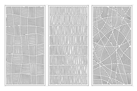 Set decorative card for cutting. Mosaic line pattern. Laser cut panel. Ratio 1:2. Vector illustration.