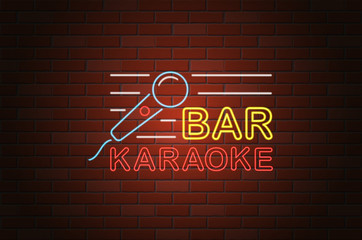glowing neon signboard karaoke bar vector illustration