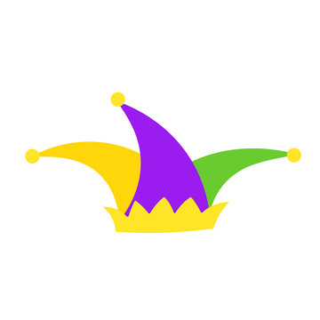 Mardi Gras jester hat flat icon. Clipart image isolated on white background