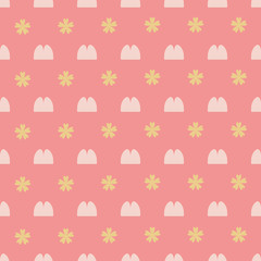 Pretty small sized floral print, vector seamless pattern in light coral, pink and golden yellow. Sweet and feminine, can be used for baby designs and clothing, for textiles, paper and decor.