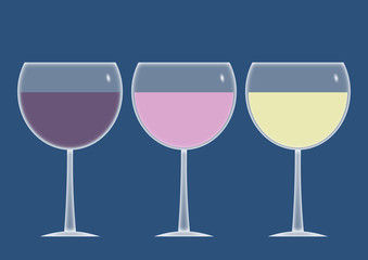 Trosi verres de vin : rouge, rosé, blanc