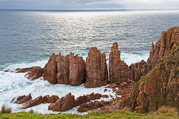 The evening sun shines on The Pinnacles which are situated in the south of Cape Woolamai on Phillip...