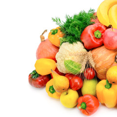 Fruits and vegetables isolated on a white background.