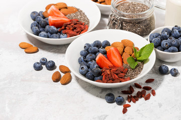 chia seeds, fresh berries and nuts for a healthy breakfast