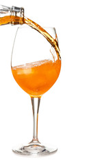 pour aperol in a spritz cocktail isolated on white