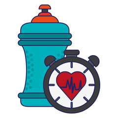 Obraz premium water bottle and timer with heartbat cardio symbol