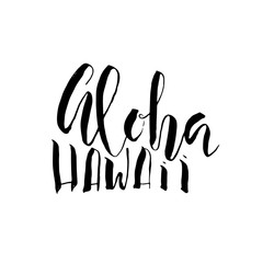 Hand drawn phrase Aloha Hawaii. Modern dry brush lettering design. Vector illustration. Handwritten inscription.