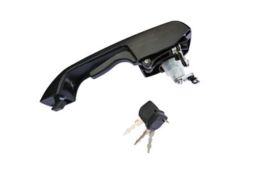 Truck door handle on isolated white background. New spare part.