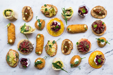 Appetizers table with different antipasti snacks