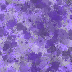 Fototapeta na wymiar Violet paint splatter effect texture on gray paper background. Artistic backdrop. Different paint drops. Rusted metal.