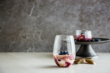 Blueberry dessert in glass