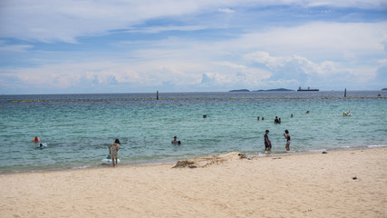 Fototapeta premium Sea view tropical beach with sunny sky of Phuket island.