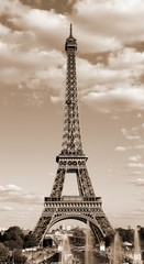 Fototapeta na wymiar Eiffel Tower symbol of Paris in France in sepia toned effect wit